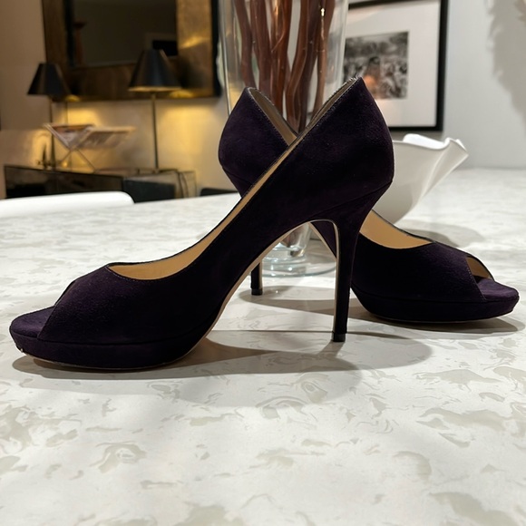 Jimmy Choo | Purple Suede Open Toe Pumps (8.5) - Picture 7 of 10